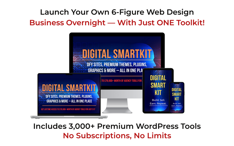 DigitalSmartKit review for teens showing the all-in-one toolkit with 3,000+ premium WordPress tools for building a web design business
