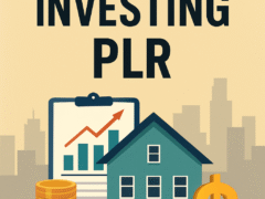 “Real Estate Investing PLR eBook cover featuring a modern city skyline with a 'For Sale' sign.”